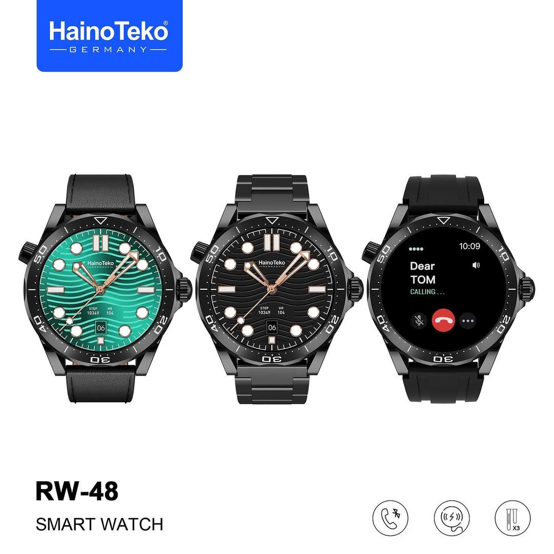 Haino Teko Germany RW48 Smart Watch with AMOLED Display – 3 Interchangeable Straps, Black